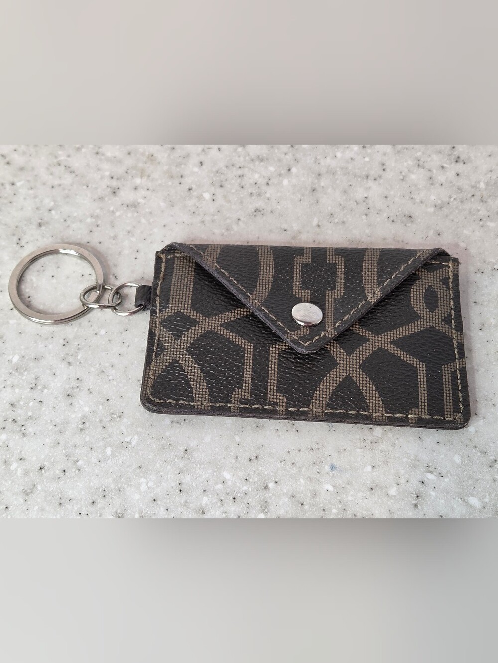 Keychain Card Holder ID Wallet Brown Monogram Print Snap Mini Key Ring